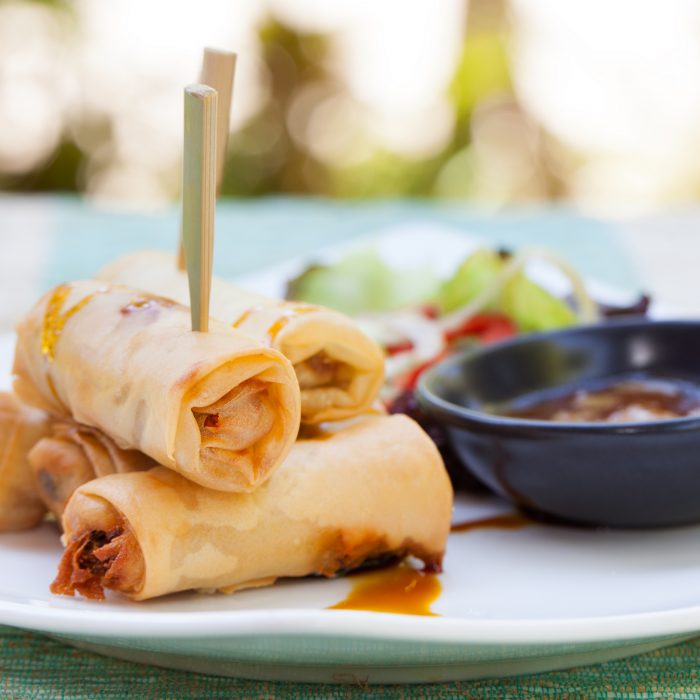 Apple, Prawn & Pork spring rolls with Apple & Sweet Chilli dip