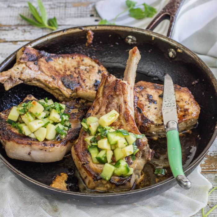 Pork Cutlets with Apple Chilli and Coriander Salsa