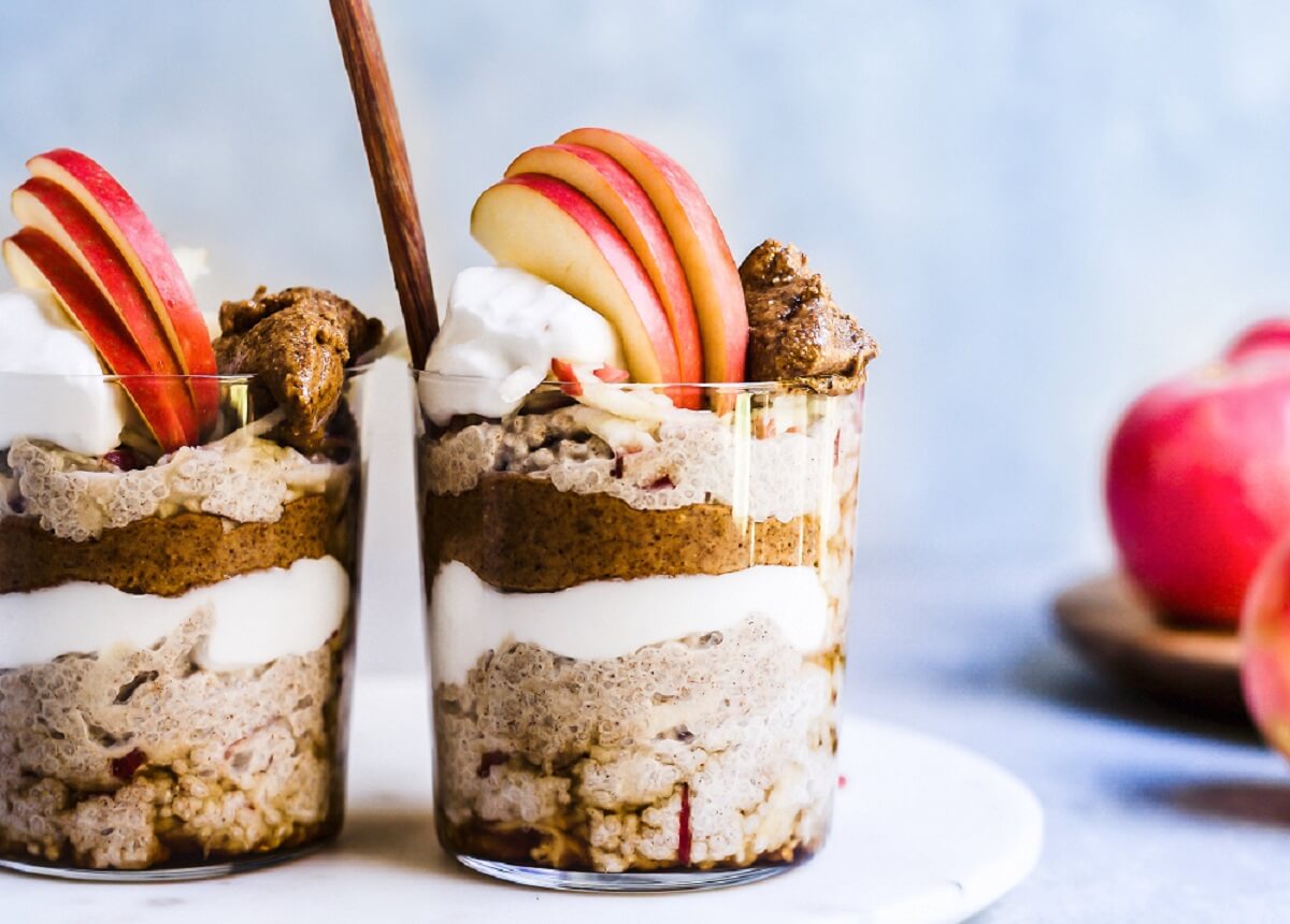 Apple Pie Chia Pudding with Roast Almond Butter