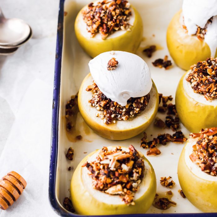 Stuffed Baked Apples With Pecans, Dates And Ice-Cream