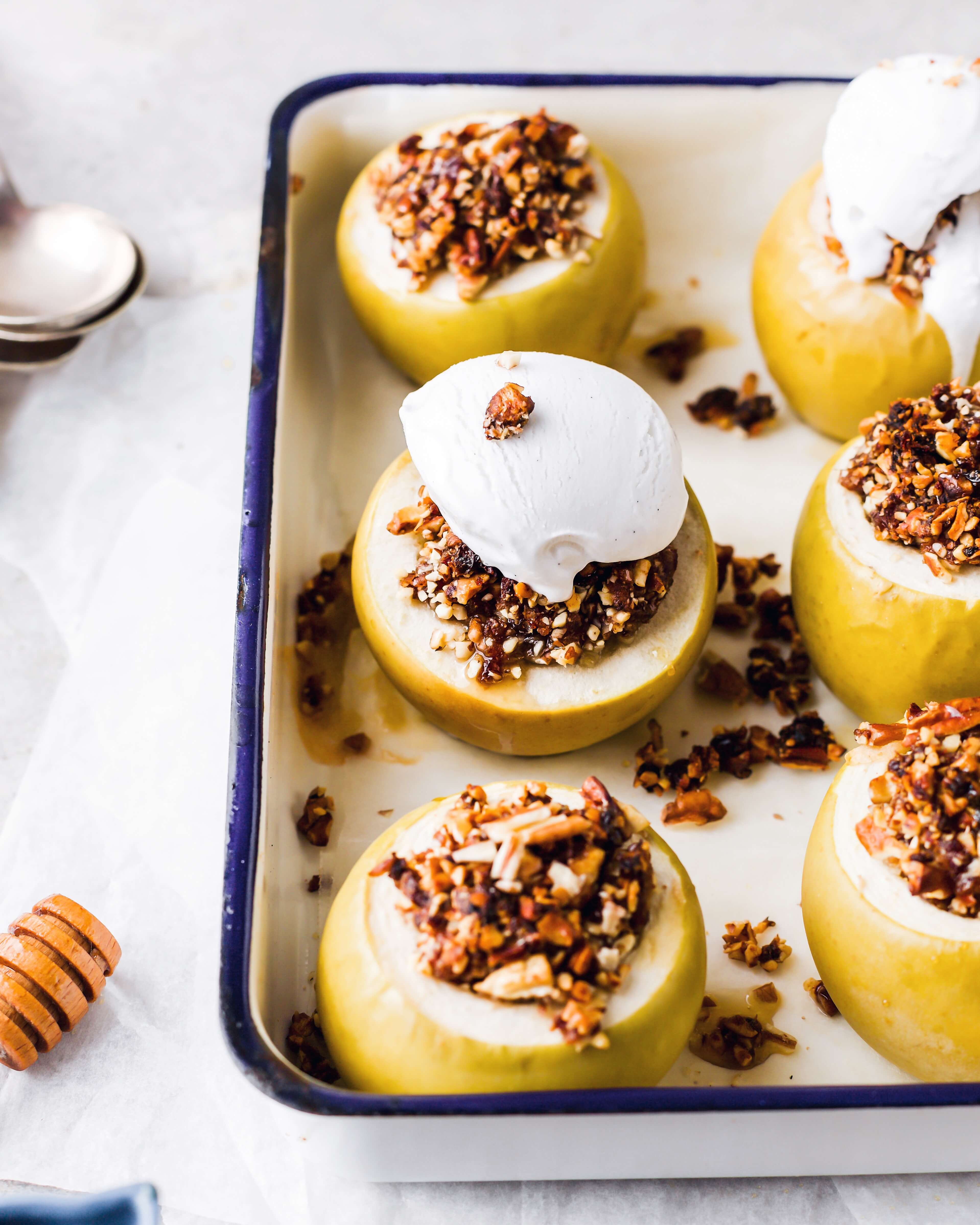 Stuffed Baked Apples With Pecans, Dates And Ice-Cream