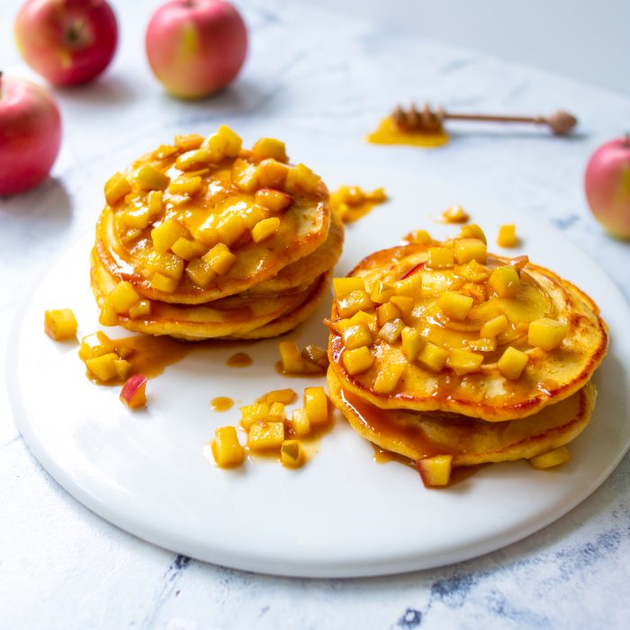 Easy Honey Apple Pancakes with Honey Caramel Sauce